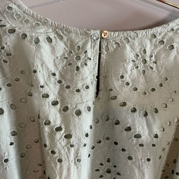 Japna Light Green Eyelet Flutter Sleeve Embroidered Ruffle Mini Dress | SZ L - Picture 12 of 13